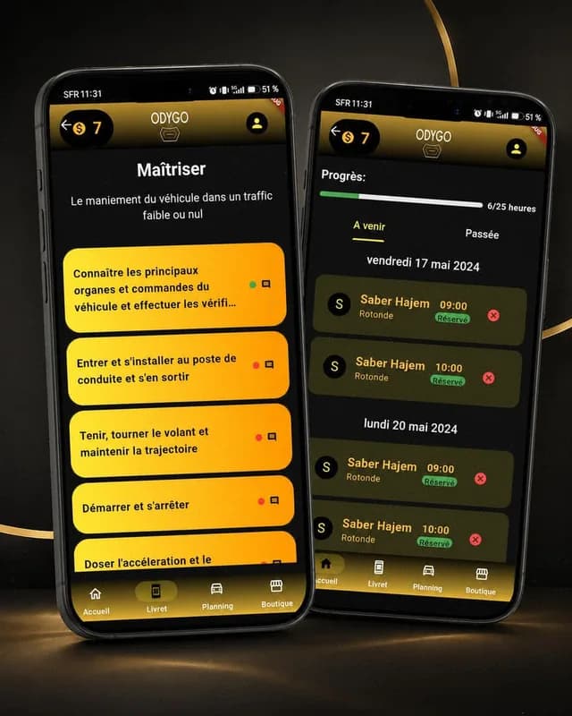 L'application Odygo : livret d'apprentissage et planning des leçons de conduite